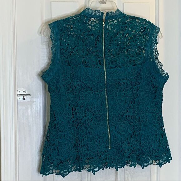 Nanette Lepore Sleeveless Mockneck Embroidered Lace Top Deep Lake Blue Size XL - Picture 5 of 10